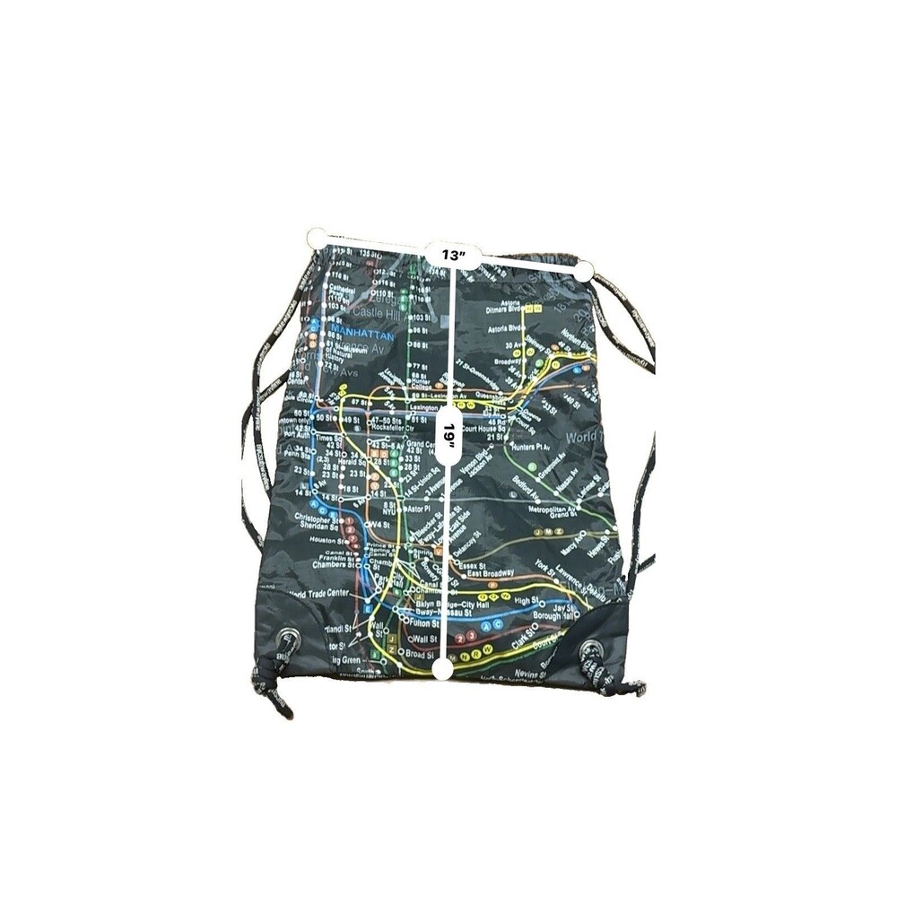New York City Manhattan MTA Licensed Subway Map Drawstring Backpack Black 19” - Picture 8 of 8